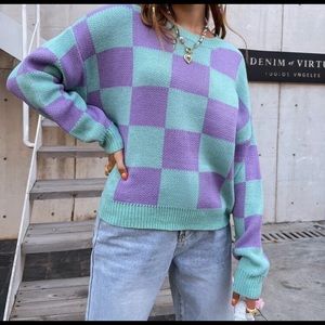 Drop shoulder Cheked Pattern Sweater